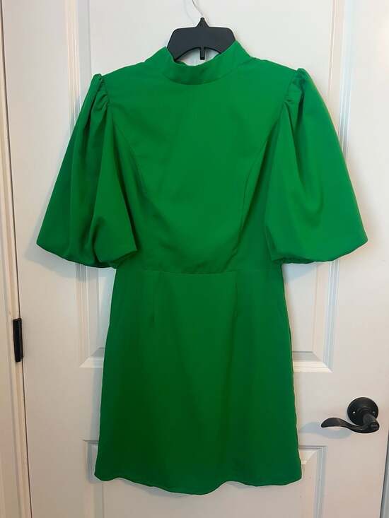 Flying Tomato Dresses & Skirts - Flying Tomato Green Puff Sleeve Mock Neck Mini Dress Size S